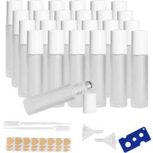 10ml Glass Essential Oil Roller Bottle, 24PCS Clear Frosted Essential Oil Roller Bottles with Stainless Steel Rollers - Refillable, Leak-Proof Design, Suitable for Travel and DIY Skincare Products.