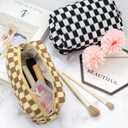 Pazimiik Checkered Makeup Bag for Purse Portable Zipper Make Up Pouch Small Cosmetic Case for Travel Accessories (6PCS Coffee)