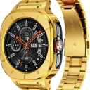 Stainless Steel Bands with Case Compatible with Samsung Galaxy Watch Ultra 2/1 47mm (2025 2024), Rugged Protector Cover Metal Band for Galaxy Watch 7 8 Ultra for Men (Gold)