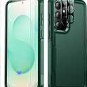 SPIDERCASE Designed for Samsung Galaxy S25 Case, [10 FT Military Grade Drop Protection], 2 Pack [Tempered Glass Screen Protector+Camera Lens Protector] Heavy Duty Shockproof Case, Deep Green