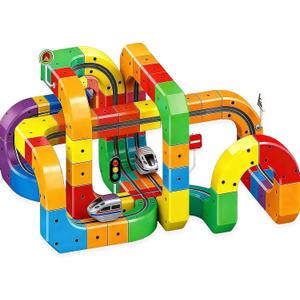 Magnetic Train Track Set,DIY Race Car Track Electric Train Set Building Toy Train Track Gravity-Defying STEM Learning Fun Gift (123)