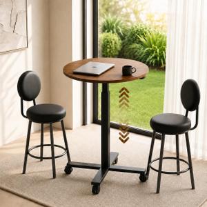 Bar Table, Height-Adjustable Round Pub Table, Antique Wood Color, 23.6 x 23.6 x 28.3-42.5 inches