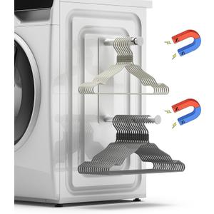 MFTEK Hanger Organizer Stacker, Magnetic Hanger Holder, Extendable Hanger Storage Rack for Washing Machine Closet Laundry Room Organization, Hanger Stand Rack for Adult Kids Velvet Hangers (White)