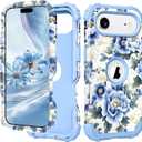 PIXIU Unique Flower Pattern Compatible with iPhone Air 6.5 inch case, Heavy Duty Dual Layer Shockproof Full-Body Protective Sturdy Hybrid Cute Rugged Case for Women, Girls, Kids-Blue Peony (A17)