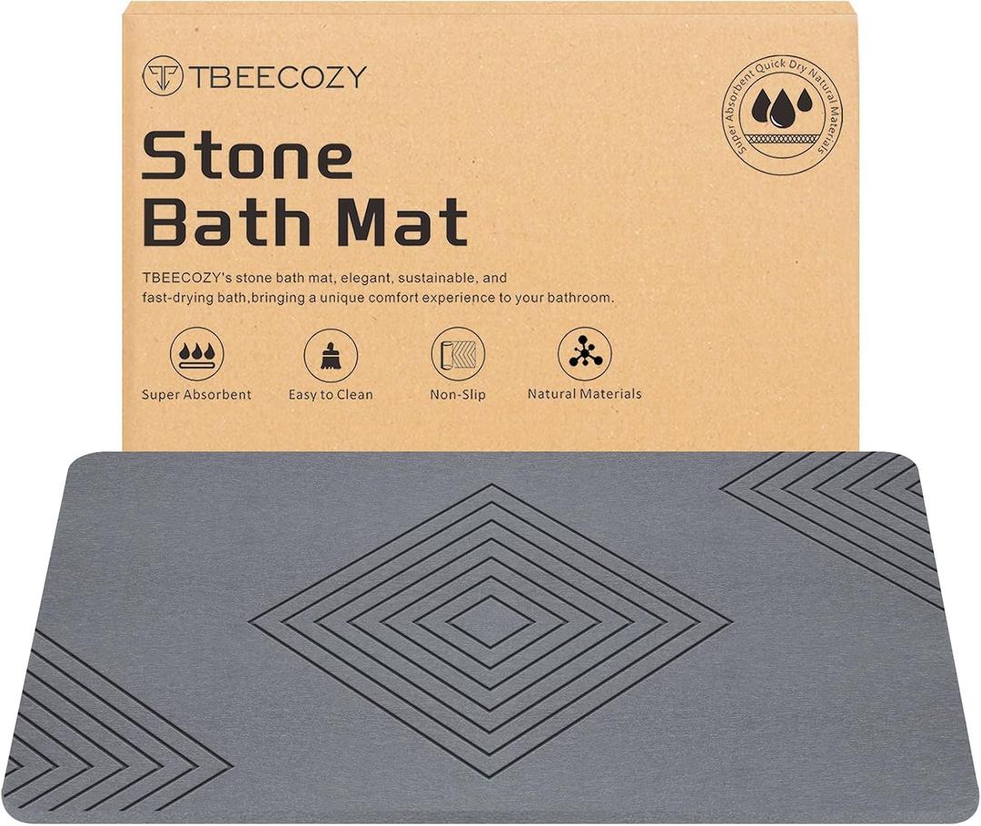 Stone Bath Mat, Large Bath Rug Diatomaceous Earth Shower Mat, Drying Hard Bathroom Mat, Non-Slip Super Absorbent Stone Bath Mats for Bathroom Shower Floor 30"x20"