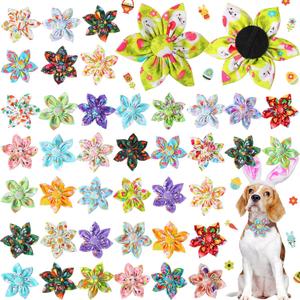 Jexine 60 Pieces Easter Dog Collar Flowers Bulk Colorful Bow Ties Rabbit Dog Charms Grooming for Accessories Small Medium Large Cat Puppy Collar Attachment