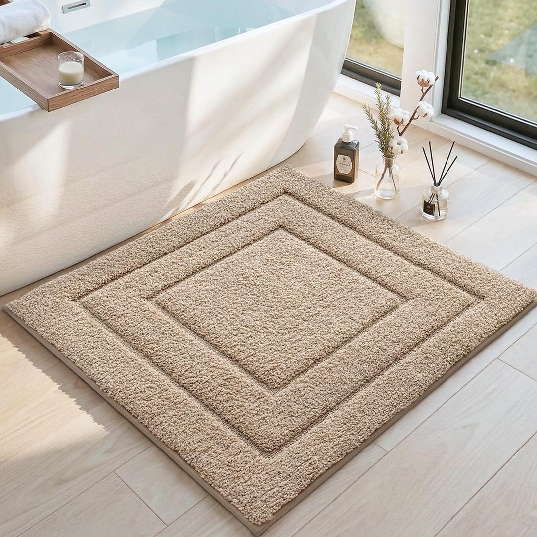 DEXI Bathroom Rug 32x32, Non Slip Washable Bath Mat for Shower Floor, Absorbent Soft Bathmat with Rubber Backing, Quick Dry Microfiber Carpet, Beige