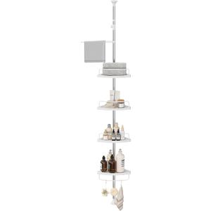 SONGMICS Corner Shower Caddy Tension Pole, 4-Tier Rust-Resistant Shower Organizer, Shower Shelf, Drill-Free, 35.8 to 118.1 Inches, Height Adjustable Trays, for Bathroom, Cloud White UBCB008W01 SONGMICS Corner Shower Caddy Tension Pole, 4-Tier Rust-Resistant Shower Organizer, Shower Shelf, Drill-Free, 35.8 to 118.1 Inches, Height Adjustable Trays, for Bathroom, Cloud White UBCB008W01