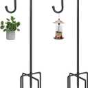 48 Inch Shepherds Hooks for Outdoor, Heavy Duty Bird Feeder Pole with 5 Prong Bases, Garden Hanging Stake for Bird Feeder, Solar Light, Plant Hanger, Wedding Decor, Metal Hanger Hooks, Black, 2 Packs