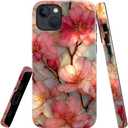 Compatible with iPhone 15 Case,Glossy Case All-Round Protection Shockproof Anti-Scratches TPU Cover,Cases for Man Woman-Blossoms Pink Flower Stained Glass