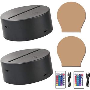 2 Pack 3D Led Night Light Lamp Base, Includes Remote Control, Blank Acrylic and Charger Cable, Adjustable 7 Colors Lights Base