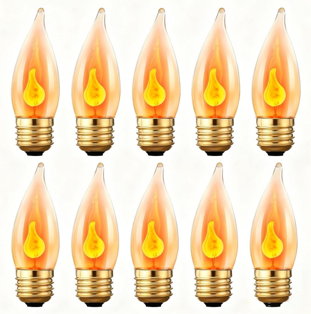 Meonum 10Pack Upgraded Flame Light Bulbs, E26 Flickering Fire Light Bulbs Flame Candle for Halloween Christmas Party Patio Porch Home Indoor & Outdoor Decorations