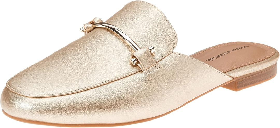 Amazon Essentials Women's Slip On Buckle Mule, Backless (8, Gold)