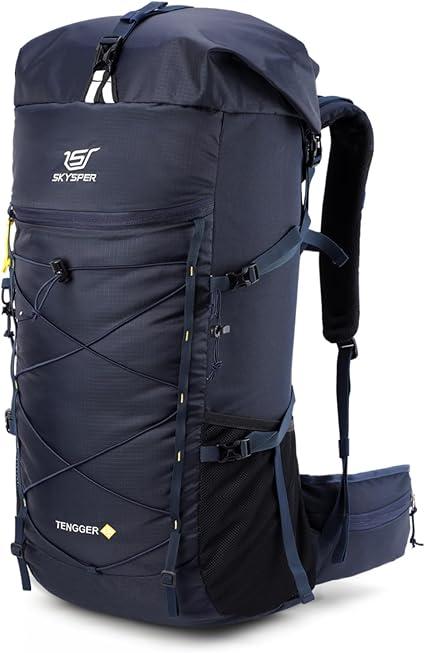 SKYSPER Hiking Backpack - 50L Roll Top Backpacking Backpack Lightweight Comfortable Breathable Camping Travel Pack for Men Women(Blue)