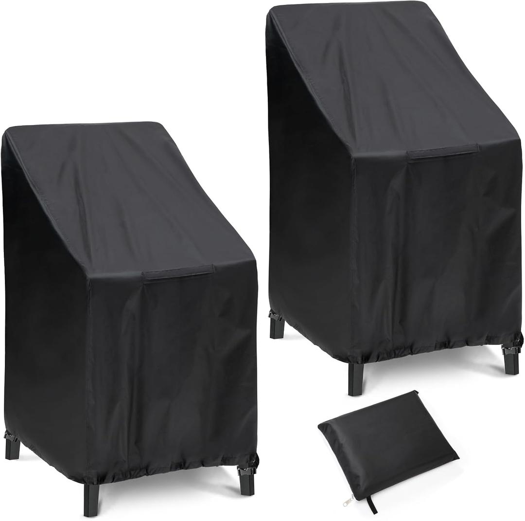Outdoor Chair Covers, 2 Pack, 25"W x 25"D x 47"H, Waterproof, Black, Polyester Blend, Fits 4-6 Stackable Dining Chairs