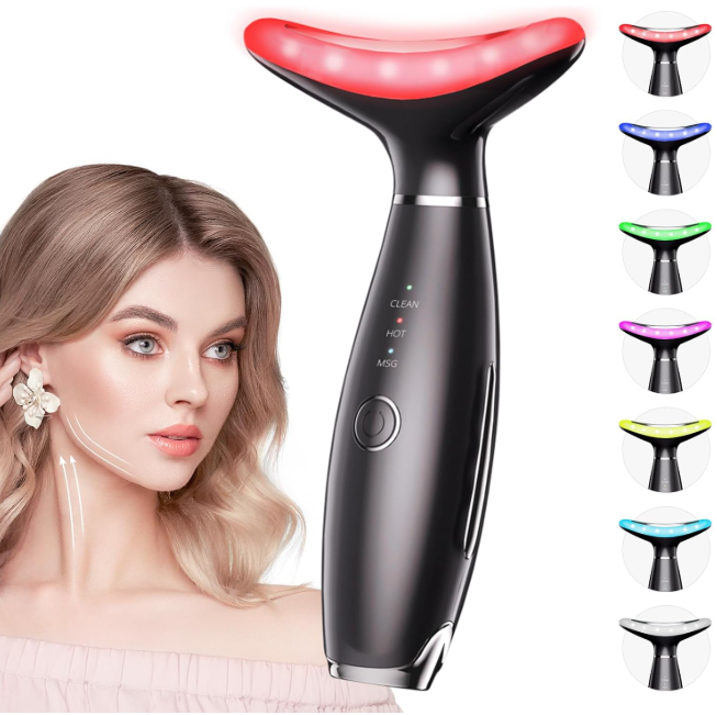Dopskin  7 Color Galvanic Machines - Red Light Therapy for Face and Neck, Face Massager Tool for Wrinkles, Double Chin, Vibrating Facial Massager with Thermals, Black