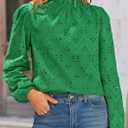 PRETTYGARDEN Tops for Women 2026 Spring Long Sleeve Blouses Dressy Casual Embroidered Eyelet Shirts Fall Going Out Outfits (Green, XXL)