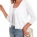 LIENRIDY Women's 3/4 Sleeve Shrug Cardigan for Dresses | Elegant 3/4 Hollow Out Sleeve Design • Button Front V Neck Style • Perfect Layering Piece • Cropped Length (White)