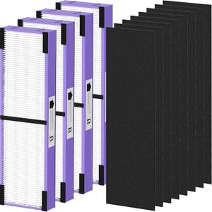 PETOX 4 Pack FLT4850PT HEPA Filter B Pet Replacement Compatible with GGuardian AC4825 AC4825E AC4825W AC4300 AC4800 AC4850 AC4900 Air Purifier, 4 True HEPA Filters & 8 Carbon PreFilters, Purple