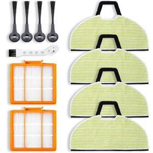 4 Mop Pads Replacement Parts for Shark RV2610WA, AV2610WA, RV2620WD, RV2410WD AI Ultra 2-in-1 Robot Vacuum and Mop Accessories, 4 Mop Pads, 2 Filter, 4 Side Brush Combo