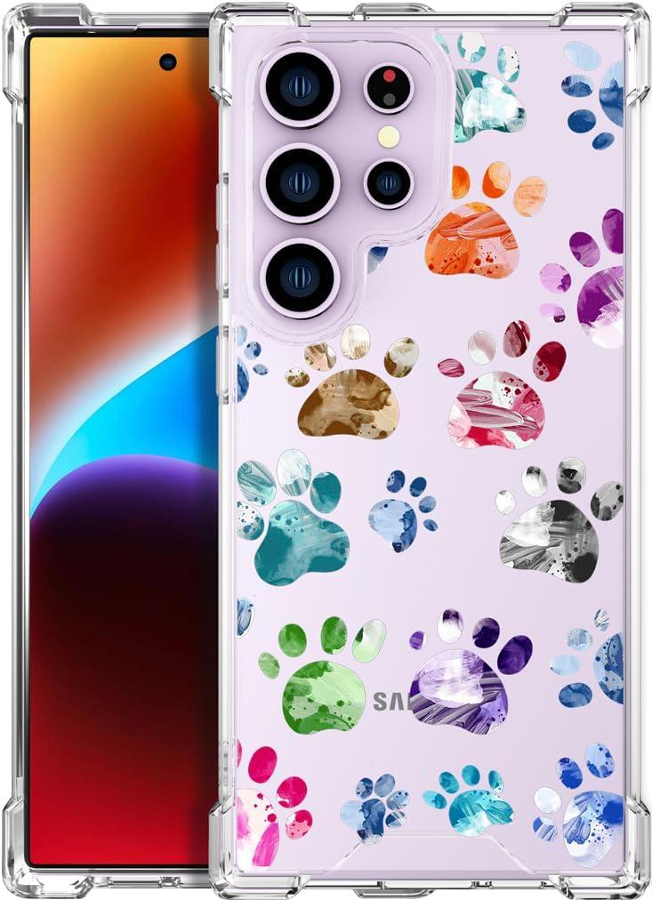 Compatible with Samsung Galaxy S23 Ultra Cases with Design, Cute Transparent Phone Case for Women Girls Girly with Heavy Duty Protective Bumper (Clear Dogs Paws)