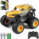 Remote Control Car, 2.4Ghz All Terrain Monster Truck Toys, RC Truck with Music, 3 Lighting Effects, 360 Stunt Capable, All Included Ready to Run, Toy Gifts for Boys and Girls (Yellow)