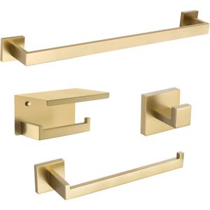 TURS Brushed Gold Bathroom Hardware Set 4-Piece Bath Towel Bar Set 24 Inch Stainless Steel Towel Holder Set for Bathroom Wall Mounted