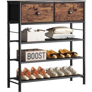 INGIORDAR 5 Tier Shoe Rack Storage Organizer with 2 Drawers MDF Board