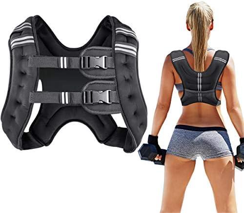 Prodigen Weighted Vest for Women and Men 8 12 16 20 25 30 Lbs with Reflective Stripe and Double Adjustable Buckle Straps Weight Vests for Strength Training, Jogging, Cardio, Weight Loss, 20 lbs, Black