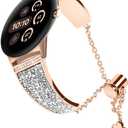 Compatible for Google Pixel Watch 4/3 Band 45mm, Women No Gap Jewelry Rhinestone Metal Bling Bracelet Replacement Wristband for Google Pixel Watch 4/3 45mm (Rose Gold)