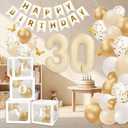 30th Birthday Decorations for Her - 66pcs Birthday Party Balloons Decorations Kit with Happy Birthday Banner for Women with Number 30 Foil Balloon, White Gold Balloons & Butterfly Decals