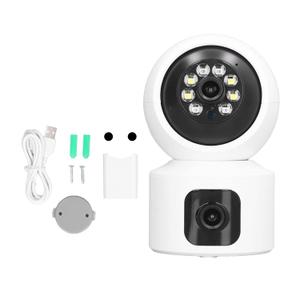 2-in-1 Dual Lens Dual Screen Bulb WiFi Wireless 4MP HD Live View, Bullet+PTZ Control, Two Way Talk, Color Night Vision, AI Human Detection Indoor Camera 