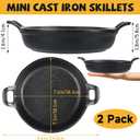 2 Pack Small Cast Iron Skillet, 7 x 7 x 1.7 Inch Small Cast Iron Frying Pan with Handle, Pre-Seasoned Cast Iron Skillet Set, Black Casserole Dish for Kitchen, Indoor, Outdoor, Picnic