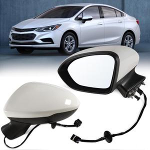 Left Driver side Mirror Fits 2016-2019 Chevy Cruze Sedan/Hatchback with Power Glass Without Heated without turn signals without Blind Spot, Match Summit White Replace GM1320541(3Pins)