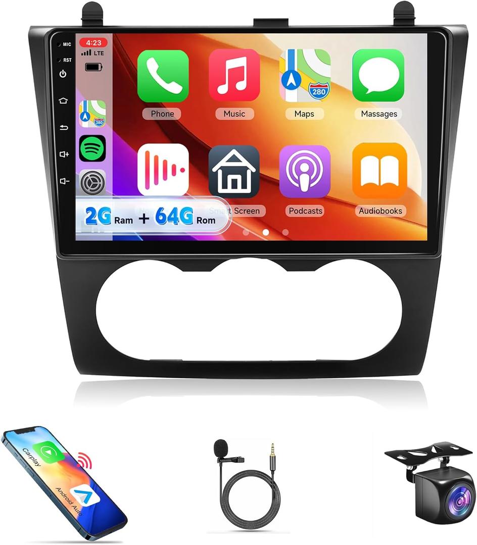4Core 2G+64G Car Radio for Nissan Altima 2008 2009 2010 2011 2012 Carplay, Rimoody Car Stereo with Android Auto Mirror Link 9'' Touchscreen GPS WiFi HiFi FM/RDS Bluetooth Backup Camera
