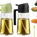 2pcs Oil Sprayer for Cooking, 16oz/470ml Oil Dispenser for Kitchen, 2 in 1 Olive Oil Dispenser Bottle for Kitchen Gadgets, Air Fryer, Salad, BBQ (Black, Green)