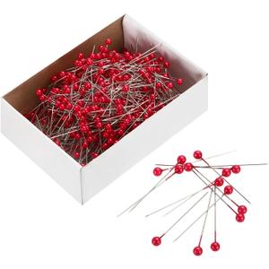 uxcell Sewing Pins 800pcs Round Pearl Head Dressmaking Corsage Pins Straight Pins for Wedding Sewing Decoration DIY Craft, Red