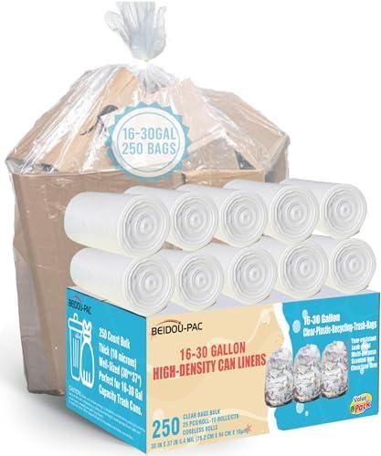 16-18-25 Gallon Trash Bags, 500Count Bulk, Clear Plastic Recycling Bags, Multi-purpose Garbage Bags Can Liners for Business Home Kitchen Commercial and Industrial