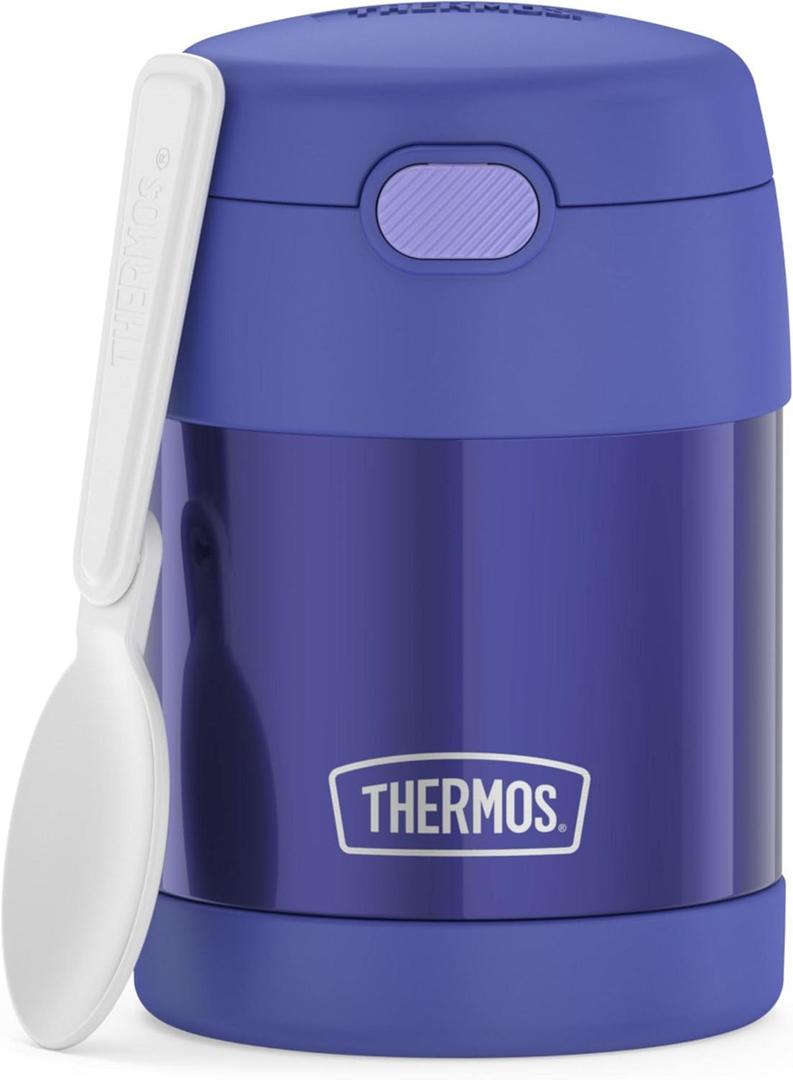 THERMOS FUNTAINER Insulated Food Jar, 10 Ounce, Kid Friendly Food Jar with Foldable Spoon, Purple