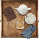 Large Square Ottoman Tray 24"x24", Wooden Ottoman Trays with Leather Handles, Rustic Decorative Storage Tray for Ottoman