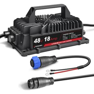 18AMP Lithium Golf Cart Battery Charger for 48 Volt/58.4V (51.2V) LiFePO4 Battery with Ring Terminals Plug