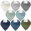 Muslin Baby Bibs 8 Pack, Baby Bandana Drool Bib for Drooling and Teething, 100% Cotton Soft Absorbent for Girls Boys Serenity (Sage Ice Blue)
