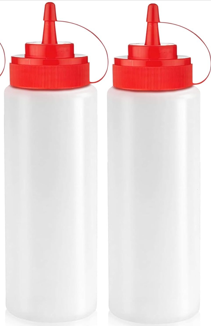 Norcalway 12 oz Condiment Squeeze Bottles for Sauces - Leak Proof Oil, Syrup, Dressing Squirt Bottles - 2 Pack