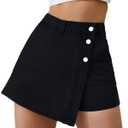 Women's High Waisted Stretchy Denim Skort Casual Asymmetrical Jean Skorts Mini Skirts with Shorts for Summer. (X-Large, Black)