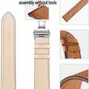 Genuine Leather Watch Band for Women Men Quick Release Spring Bars Bands 20mm 22mm Top Cowhide Calfskin Wristband Replacement Watchband Strap (Apricot-Silver Butterfly Buckle)