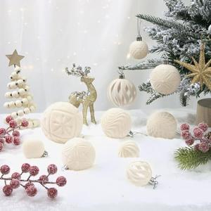 Decor 18 Pcs Velvet Christmas Tree Ornaments Set, Cream