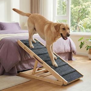 Wide Dog Ramp for Bed Couch Folding Dog Ramps for Large Dogs Up to 200 lbs, 43.3" Long Pet Ramp Adjustable Height Up to 24