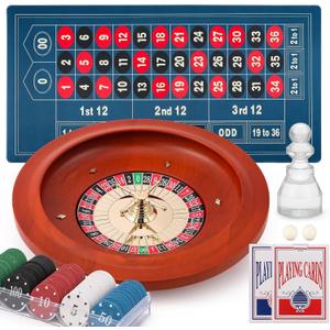 11" Roulette Wheel Set: Solid Roulette Wheel with 47.2 * 23.6 Roulette Table Layout Felt Mat 100pcs ABS Poker Chips Roulette Win Marker 2 Decks of Playing Cards Casino Game Sets
