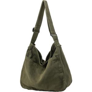 Canvas Tote Bag Casual Hobo Crossbody Shoulder Bag for Women and Men Large Purse Messenger Bag Travel Work, Army Green