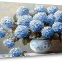 Blue Hydrangea Canvas Wall Art Floral Chinoiserie Vase Painting Flat Print Gallery Wrapped Classic Elegance Artwork for Living Room Bedroom Bathroom Decor, 40X20 INCH